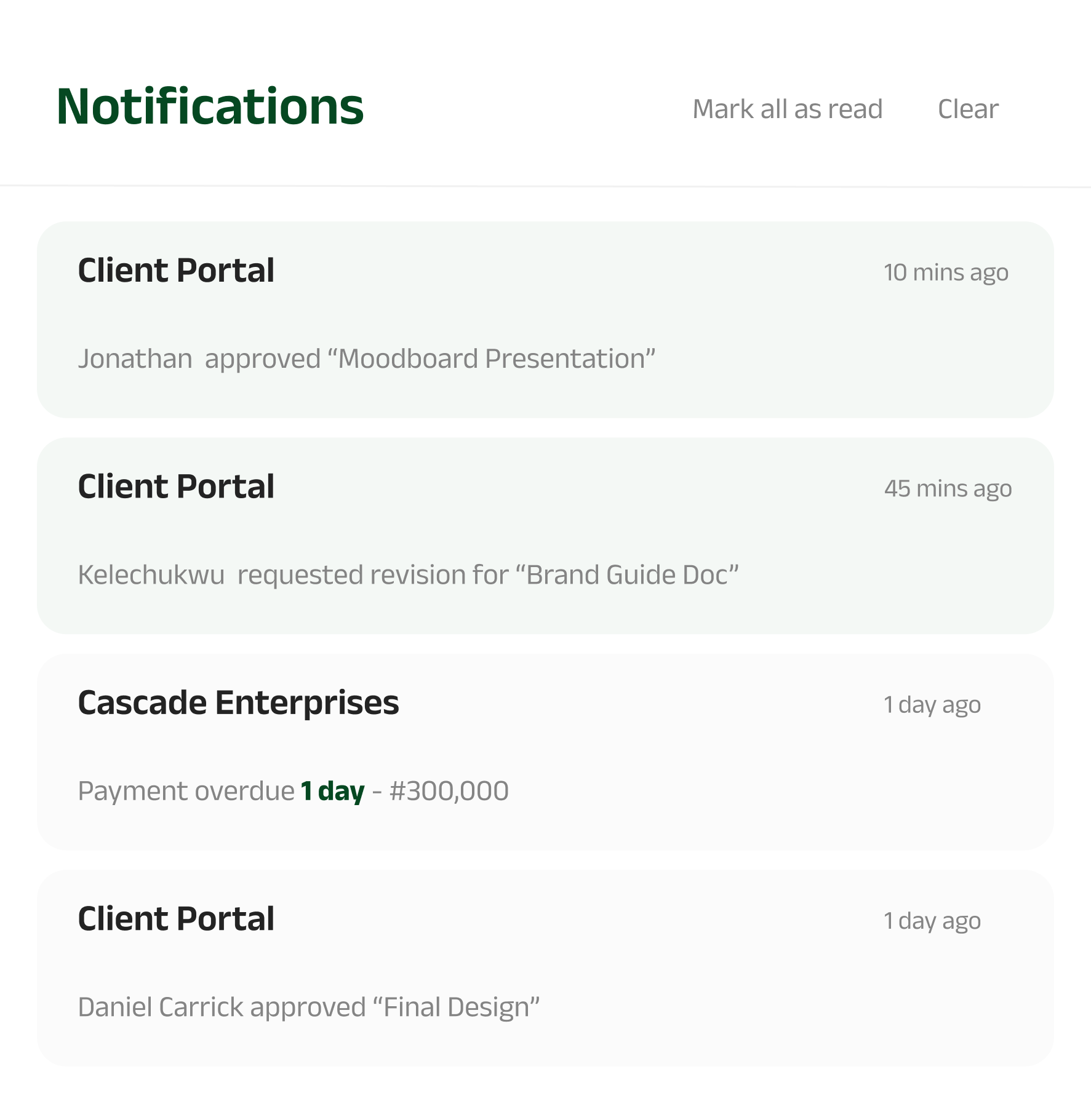 Real-time notifications screenshot